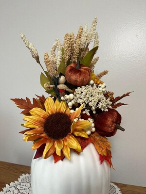 Fall centerpiece, floral centerpiece, Thanksgiving, hostess gift, coffeetable centerpiece, fall arrangement, mantel decor - image5